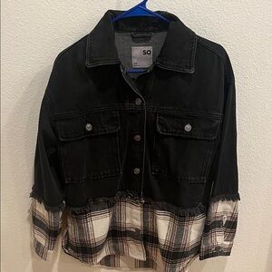 SO Black Denim Jacket with Plaid Details